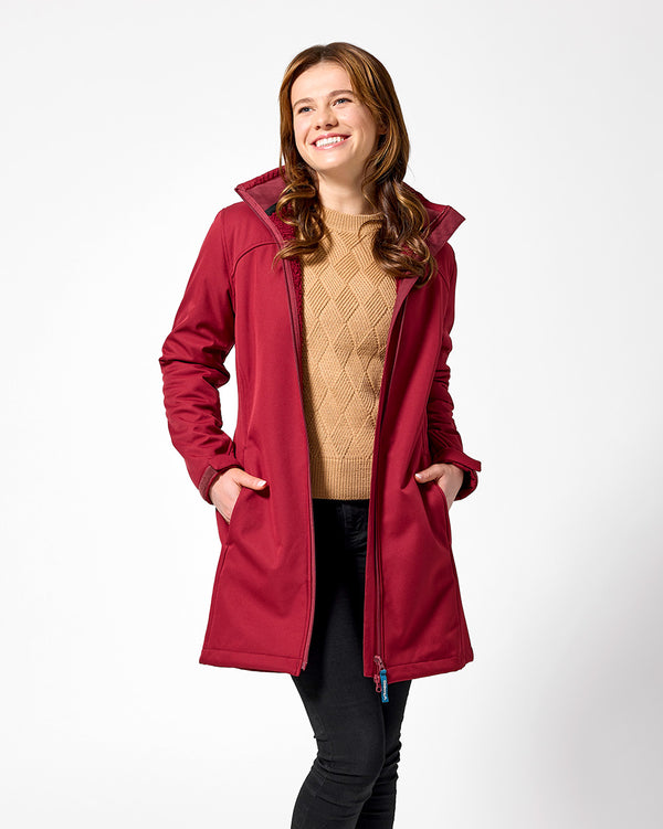 Ersa Long Softshell Coat in Earth Red